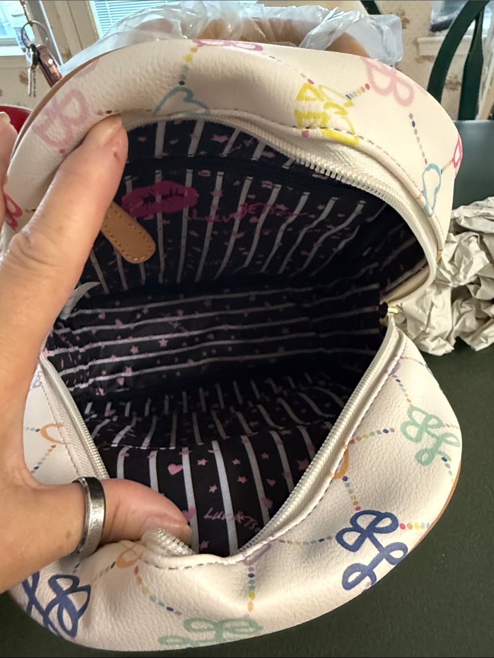 Betsey Johnson Pink Mini Backpack with Multicolor Heart Print - Picture 3 of 4